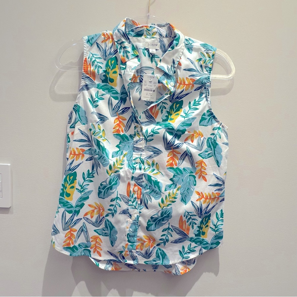 NWT- J. Crew Sleeveless pineapple cotton poplin shirt in signature fit Size S - Picture 2 of 8